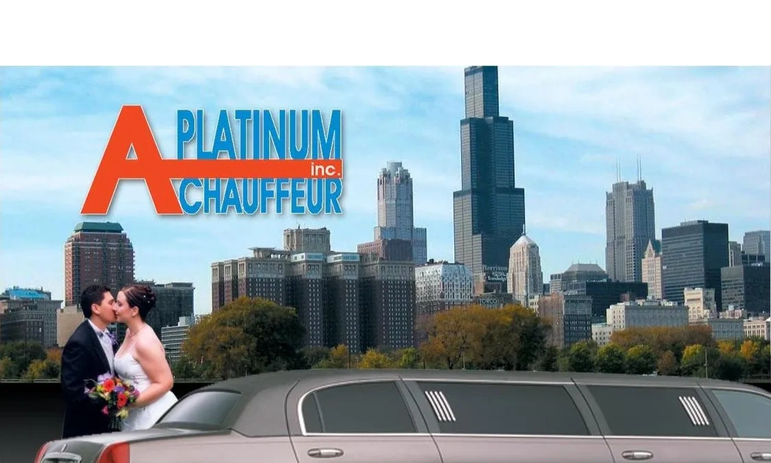 Wedding limousine with Chicago skyline